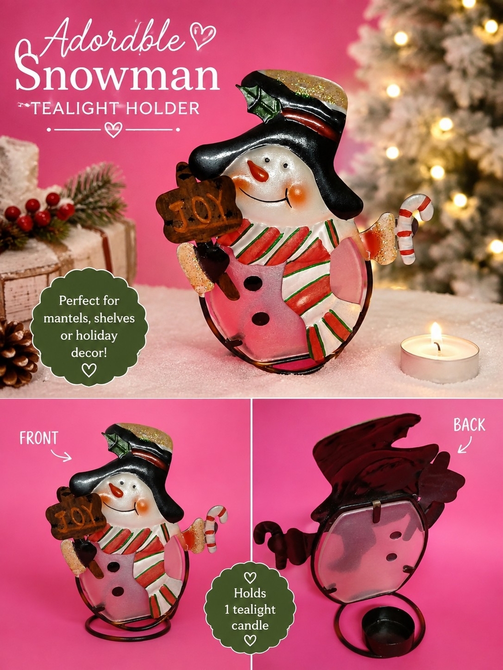 Adorable Snowman Tealight Holder - Holiday Decor